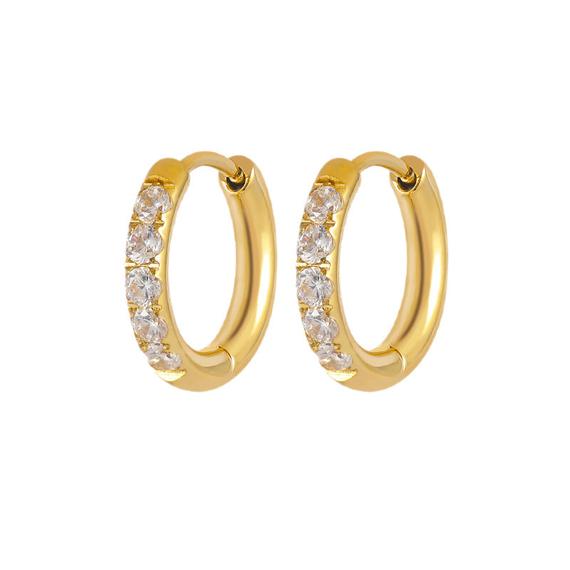 Fashionable Stainless Steel Zircon Accent Earrings Niche Designer Style