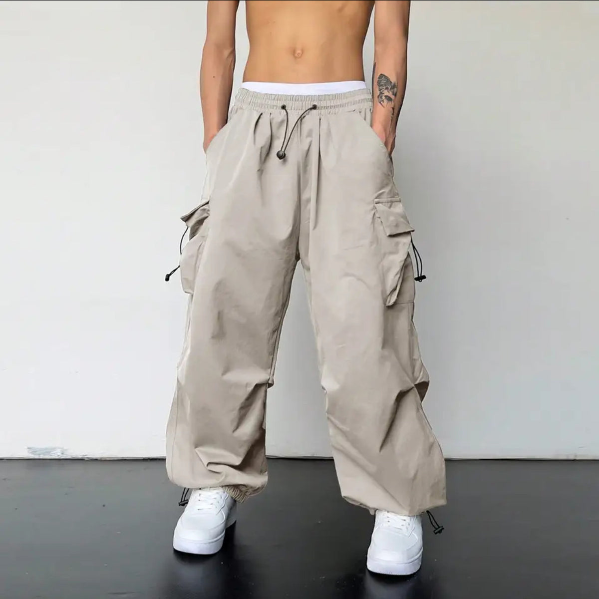Mens High Waist Wide Leg Casual Pants