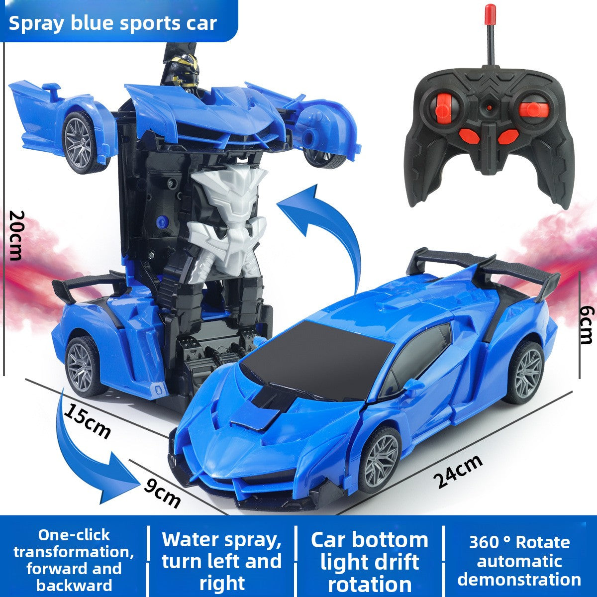 Remote Control Transforming Toy Car With LED Lights One-Button Deformation