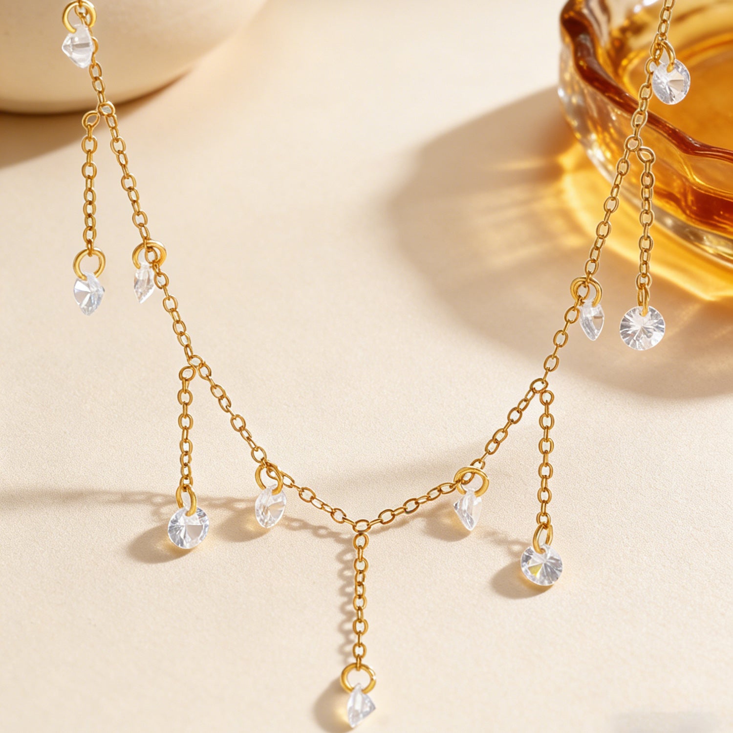Exquisite Zircon Tassel Stainless Steel Minimalist Jewelry Necklace
