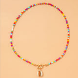 Colorful Rice Bead Shell Pendant Necklace For Women