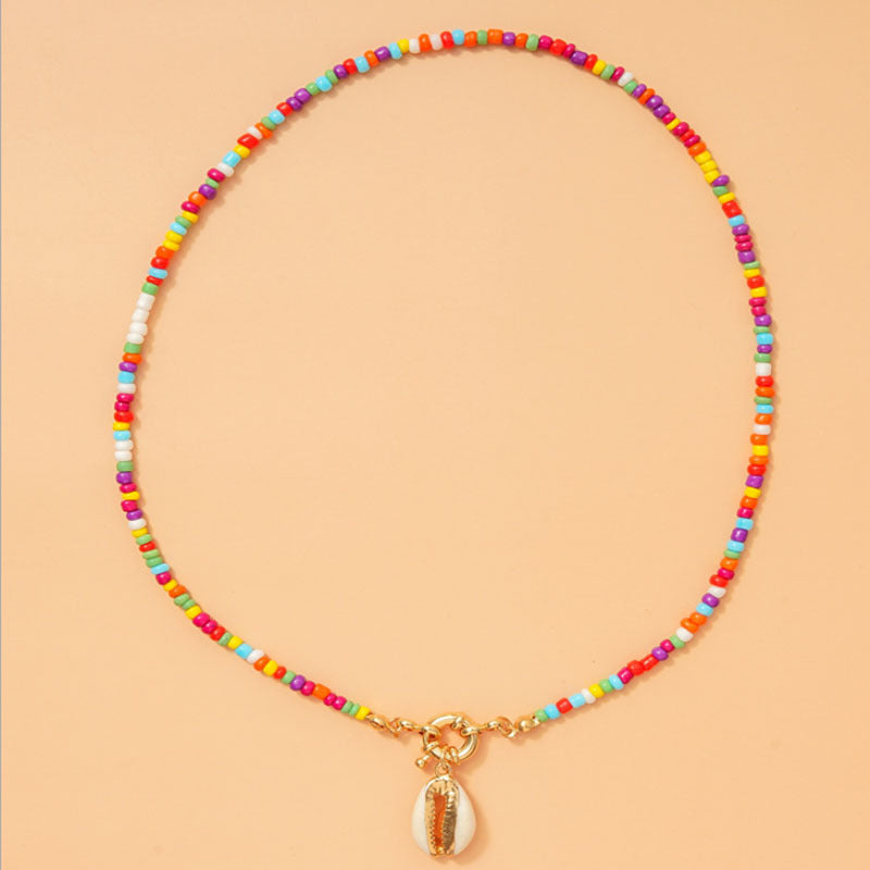 Colorful Rice Bead Shell Pendant Necklace For Women