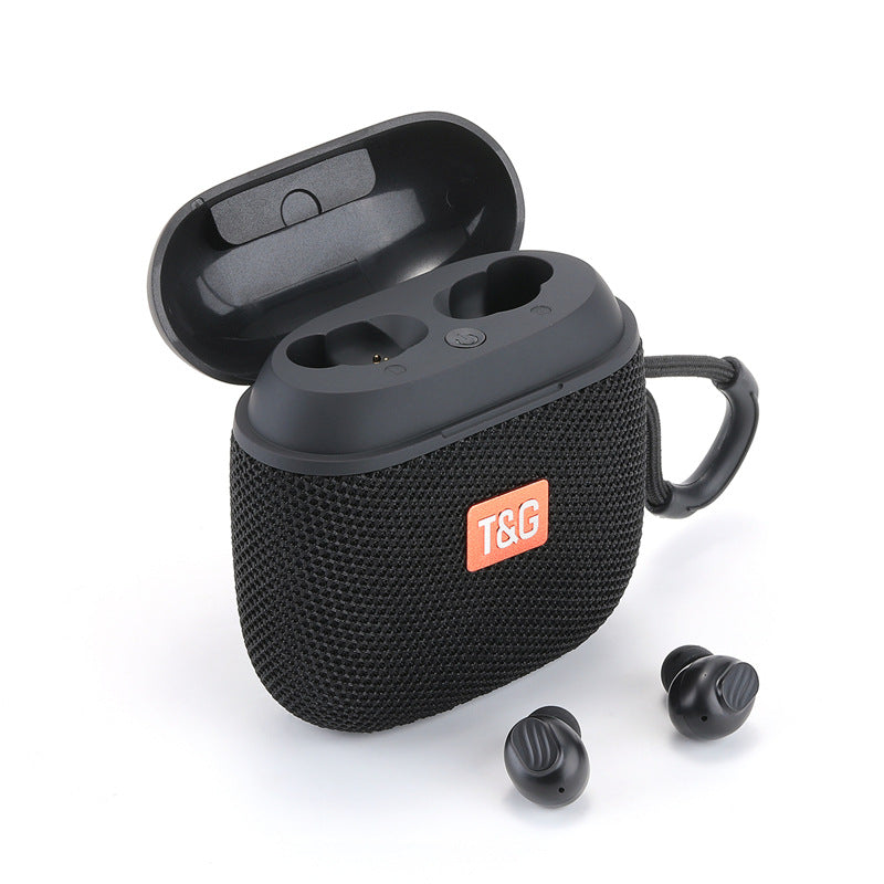 Black wireless earbud case with 'T&G' logo on a white background