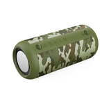 Camouflage-patterned portable speaker on a white background