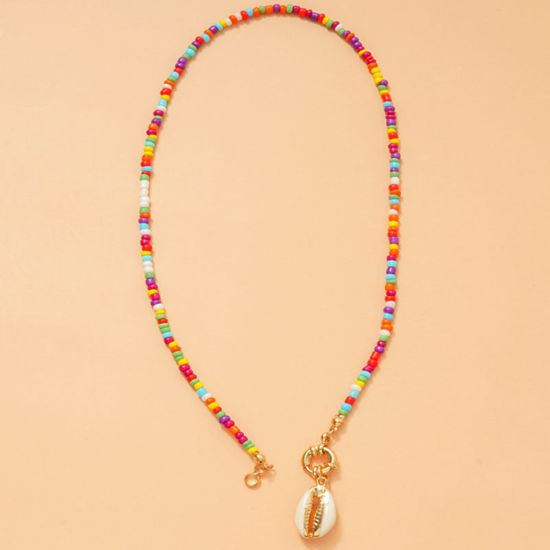 Colorful Rice Bead Shell Pendant Necklace For Women