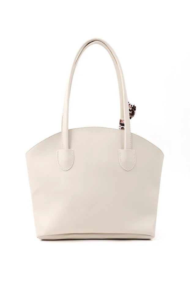 White Faux Leather Zippered Shoulder Bag with Scarf Gift for Women