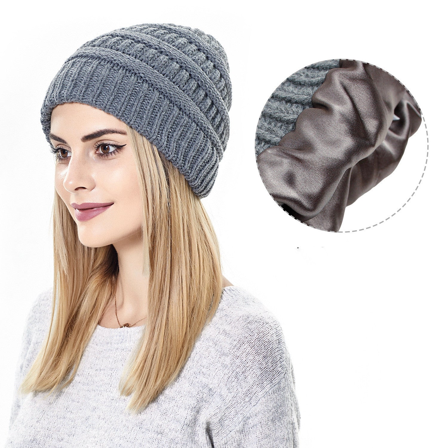 Women’s Satin-Lined Woolen Knit Hats – Warm Winter Hats for Protective Hairstyles