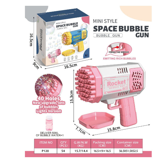 Rocket 69-Hole Bubble Gun – Automatic Soap Bubble Machine with LED Lights