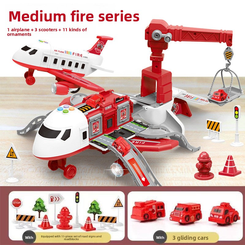 Inertia Transforming Aircraft Toy with Music and Alloy Cars