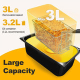Fryer basket with removable basket and oil container on a yellow background