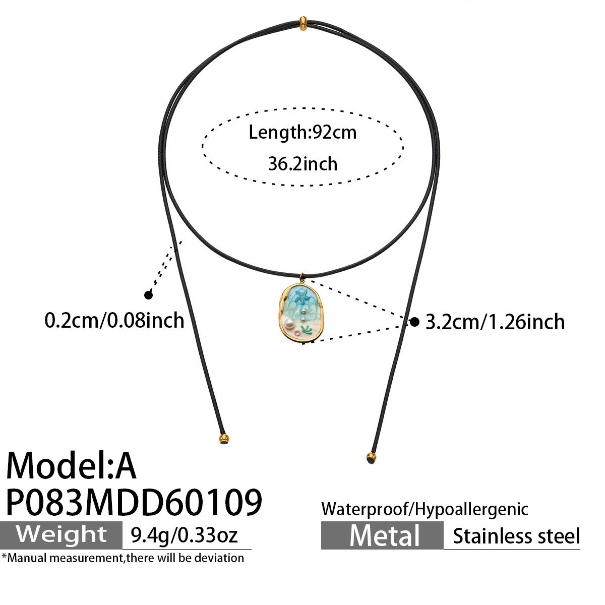 Stainless Steel Enamel Shell And Pearl Necklace