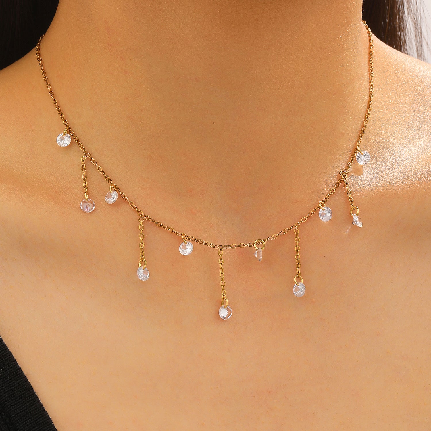 Exquisite Zircon Tassel Stainless Steel Minimalist Jewelry Necklace