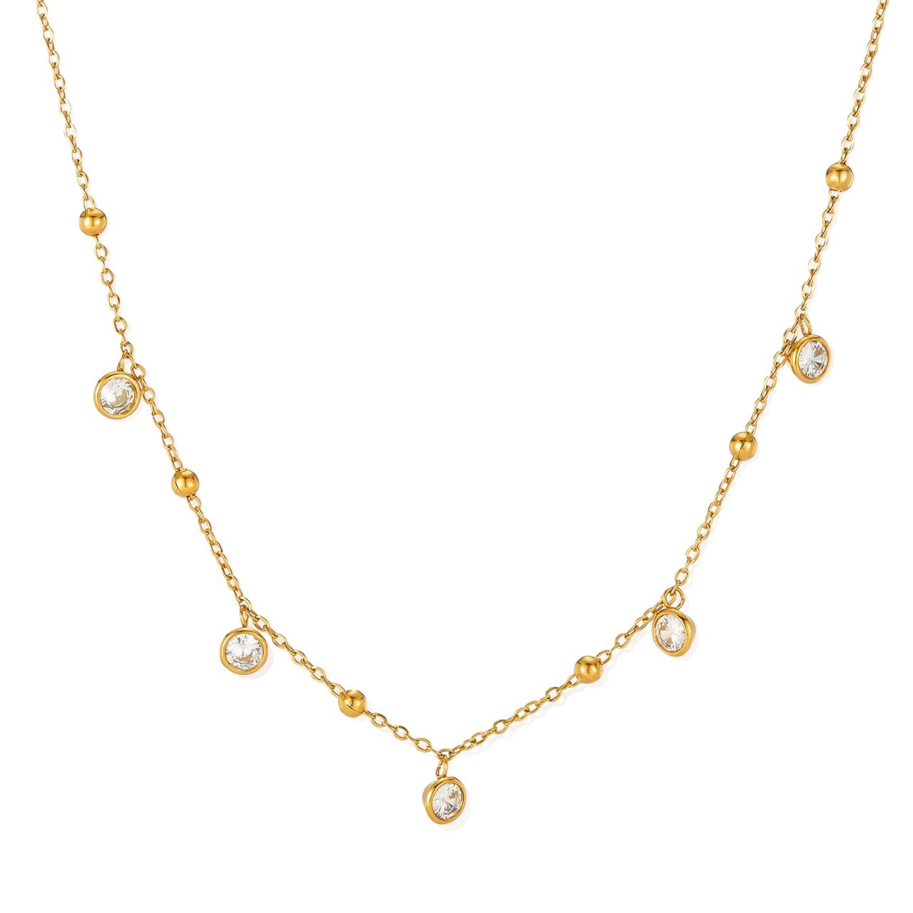 Minimalist White Enamel Pendant Necklace 18K Gold Plated Stainless Steel