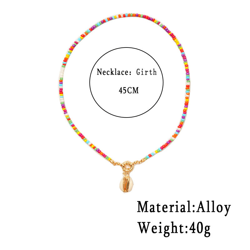 Colorful Rice Bead Shell Pendant Necklace For Women