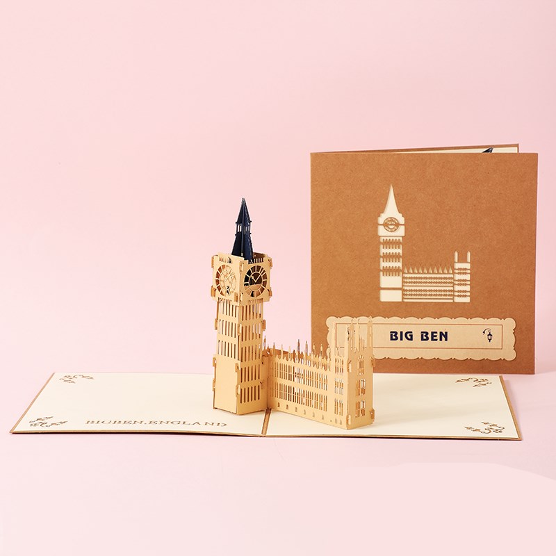 Pop-up card with Big Ben design on a pink background