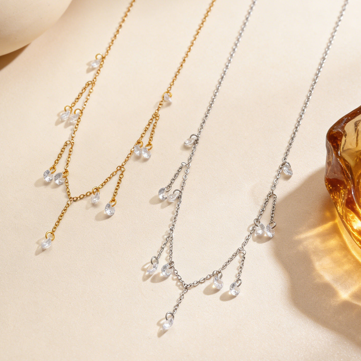 Exquisite Zircon Tassel Stainless Steel Minimalist Jewelry Necklace