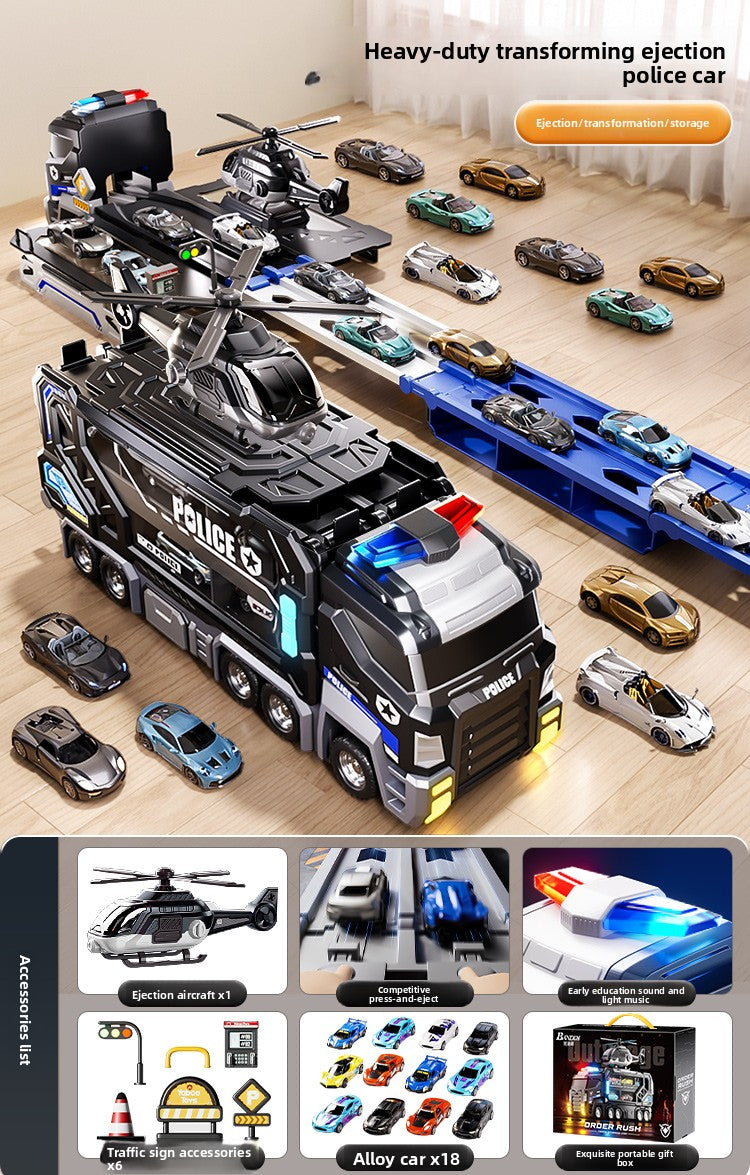 Transforming Police Car Toy With Track And Ejection Launcher Features