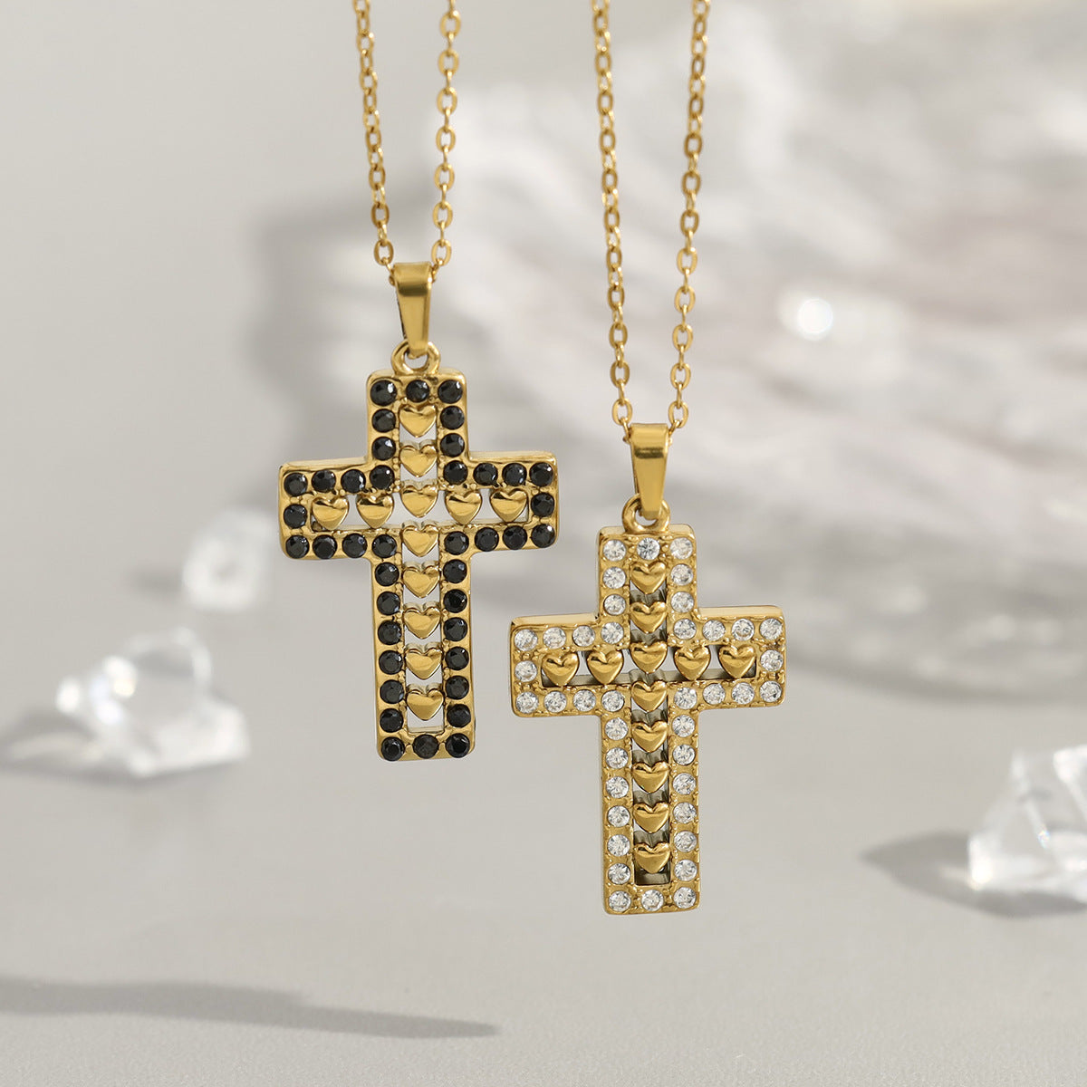 Cross Pendant Full Of Diamonds 18K Gold All-Match Non-Fading Clavicle Chain