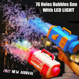Rocket 69-Hole Bubble Gun – Automatic Soap Bubble Machine with LED Lights