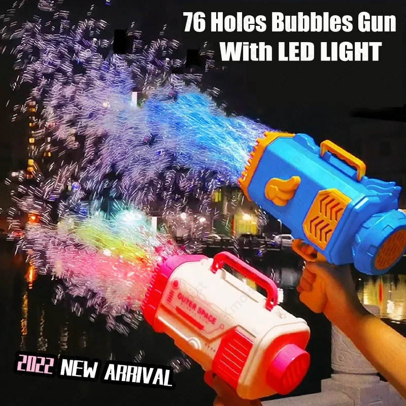 Rocket 69-Hole Bubble Gun – Automatic Soap Bubble Machine with LED Lights