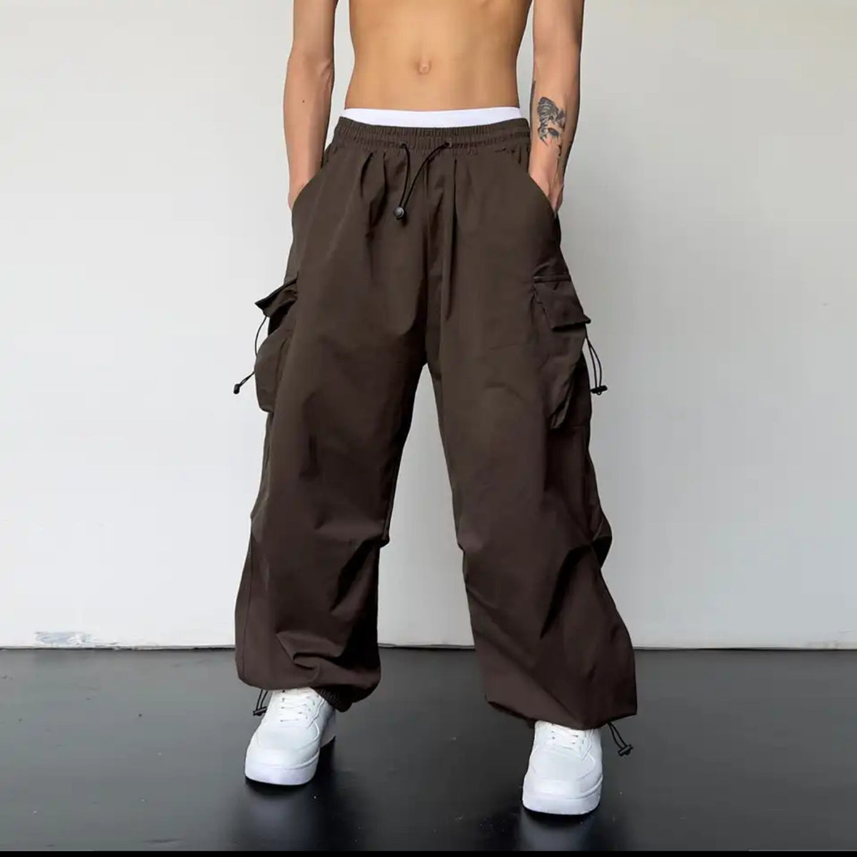 Mens High Waist Wide Leg Casual Pants