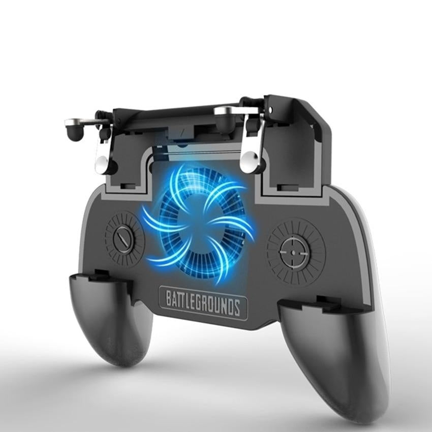 5-in-1 mobile gaming controller with built-in cooling fan and integrated power bank