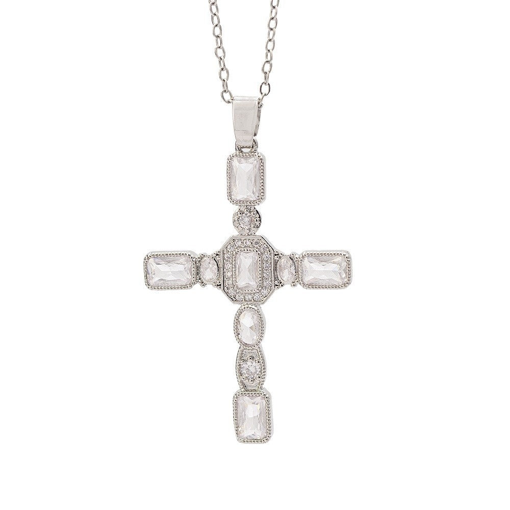 European And American Style Fashionable Colorful Zircon Cross Necklace For Women, Luxurious Look