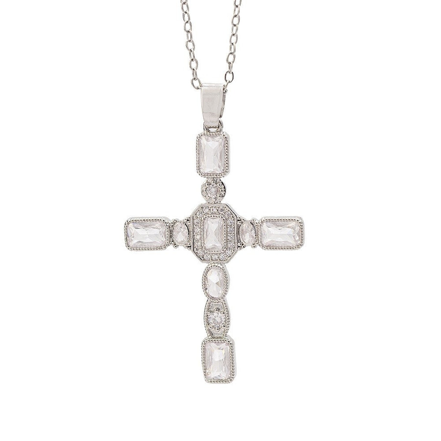 European And American Style Fashionable Colorful Zircon Cross Necklace For Women, Luxurious Look