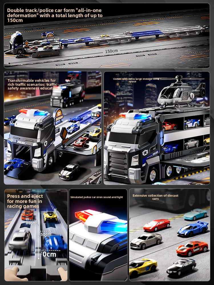 Transforming Police Car Toy With Track And Ejection Launcher Features