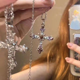 Gothic Y2K Rhinestone Cross Pendant Necklace Vintage Punk Jewelry