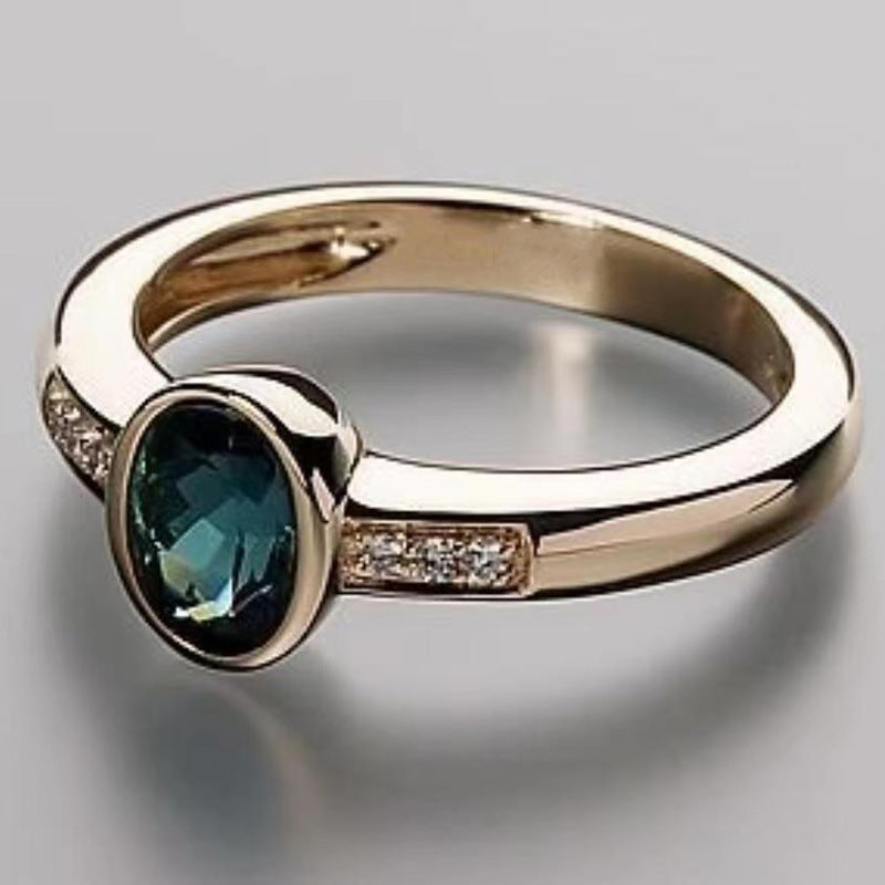 Minimalist Olive Green Diamond Ring for Women 18K Gold Plated