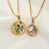 Retro Romantic Enamel-Painted Oil-Style Floral Necklace For Women