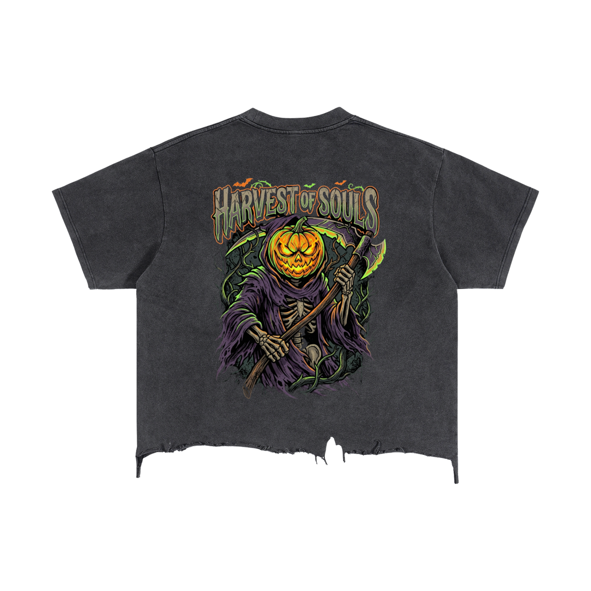 Vintage Wash Boxy Distressed Hem T-Shirt Harvest Of Souls Halloween