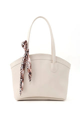 White Faux Leather Zippered Shoulder Bag with Scarf Gift for Women
