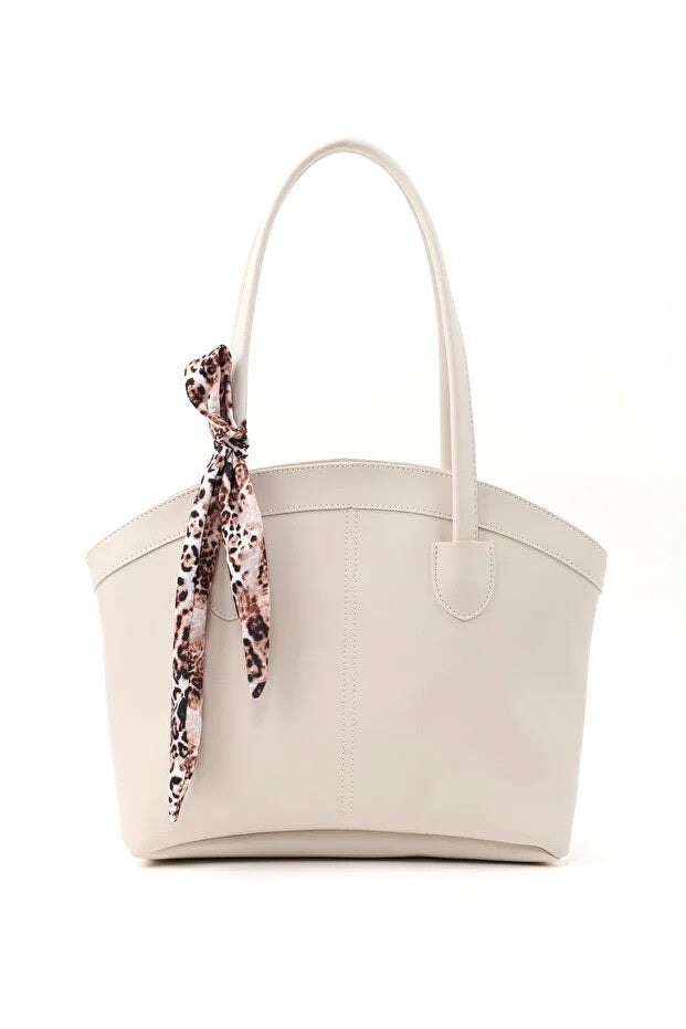 White Faux Leather Zippered Shoulder Bag with Scarf Gift for Women
