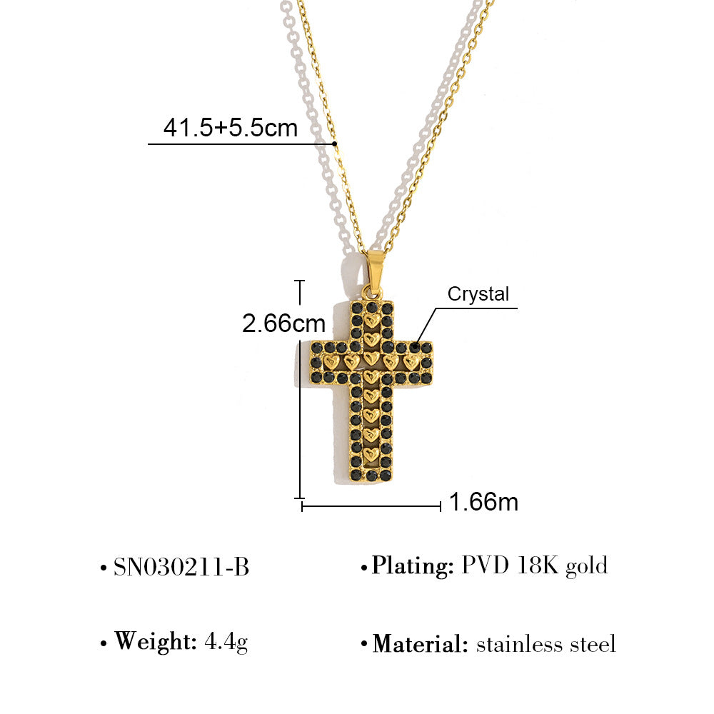 Cross Pendant Full Of Diamonds 18K Gold All-Match Non-Fading Clavicle Chain