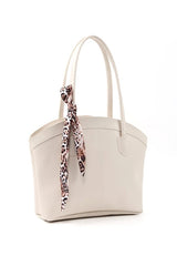 White Faux Leather Zippered Shoulder Bag with Scarf Gift for Women