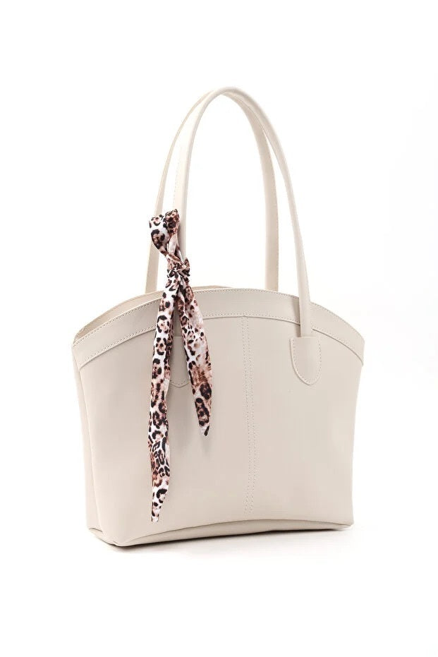 White Faux Leather Zippered Shoulder Bag with Scarf Gift for Women