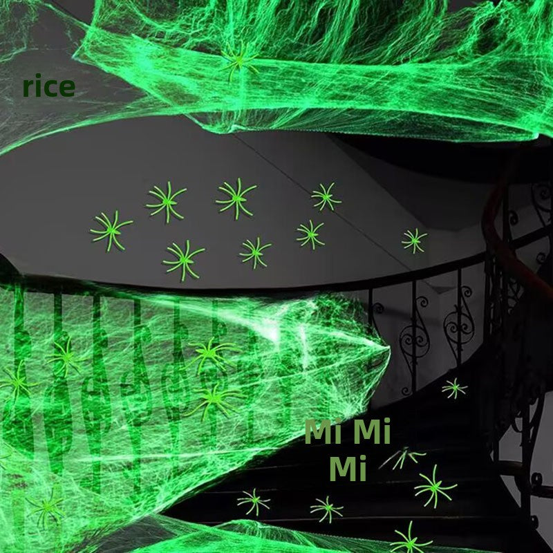 Glow Spider Cotton Halloween Decoration Set Spooky Glowing Web Party Decor