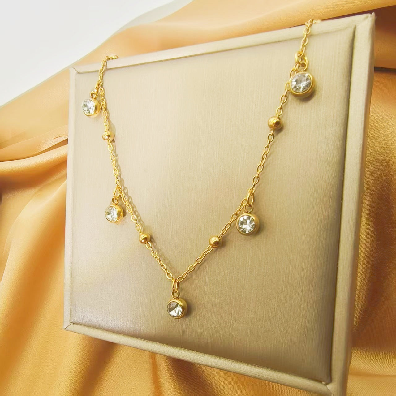 Minimalist White Enamel Pendant Necklace 18K Gold Plated Stainless Steel