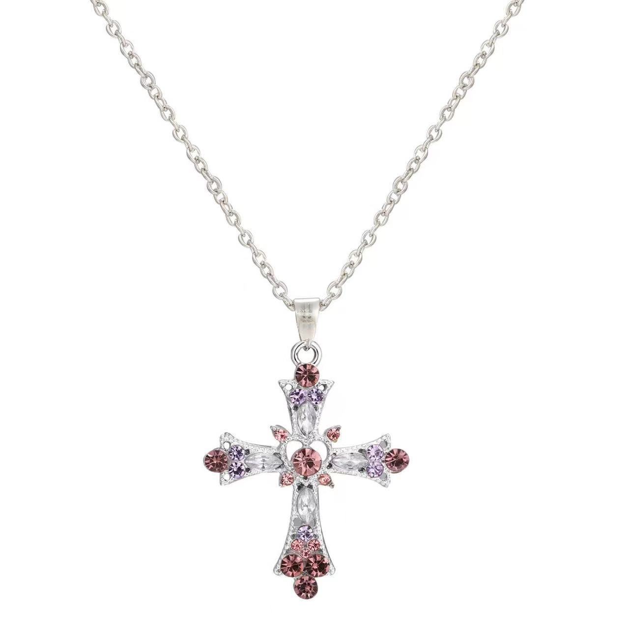 Gothic Y2K Rhinestone Cross Pendant Necklace Vintage Punk Jewelry