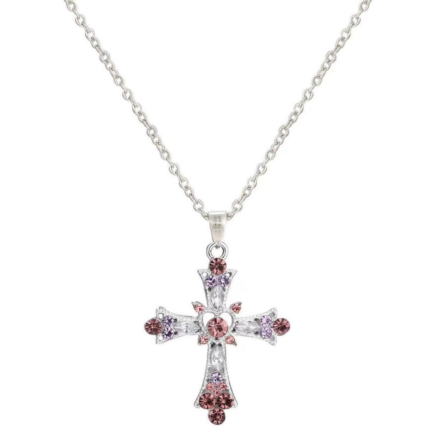 Gothic Y2K Rhinestone Cross Pendant Necklace Vintage Punk Jewelry