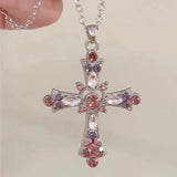 Gothic Y2K Rhinestone Cross Pendant Necklace Vintage Punk Jewelry