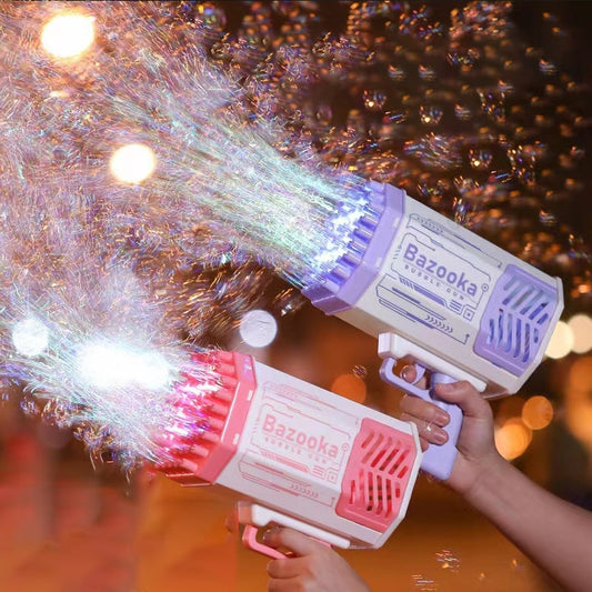 Rocket 69-Hole Bubble Gun – Automatic Soap Bubble Machine with LED Lights