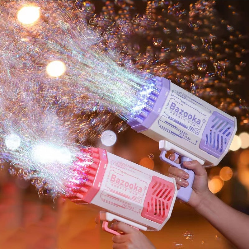 Rocket 69-Hole Bubble Gun – Automatic Soap Bubble Machine with LED Lights
