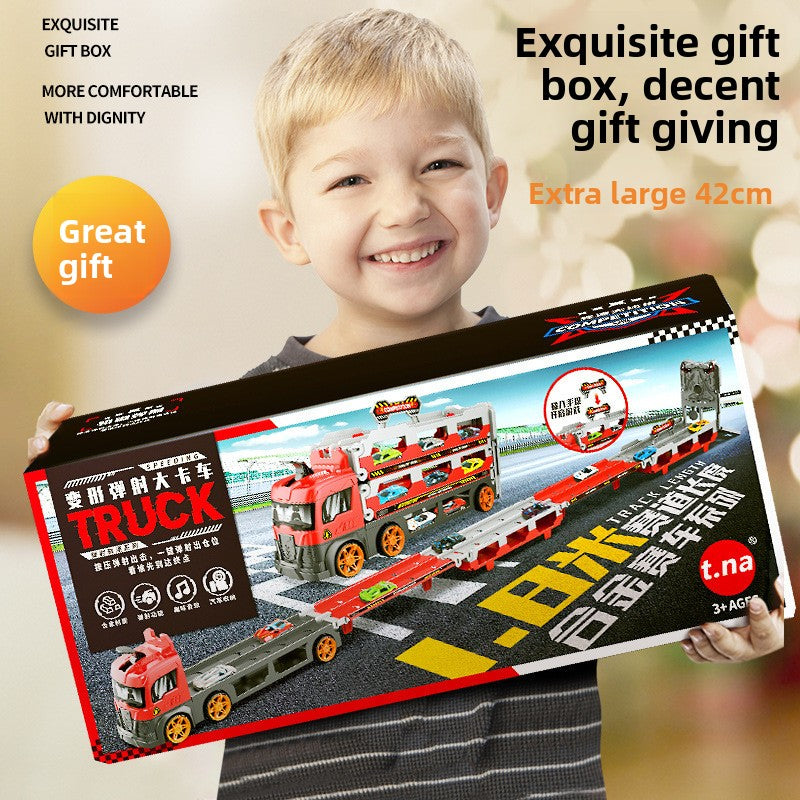 Transforming Big Truck Toy Set Converts To Multi-Level Race Track