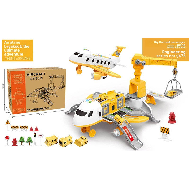 Inertia Transforming Aircraft Toy with Music and Alloy Cars