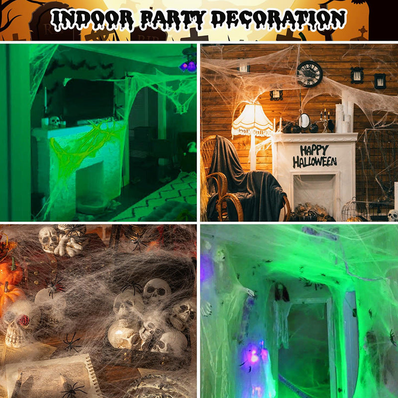 Glow Spider Cotton Halloween Decoration Set Spooky Glowing Web Party Decor
