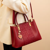 Embroidered Red High-Capacity Tote Bag Large Festive Shoulder Bag