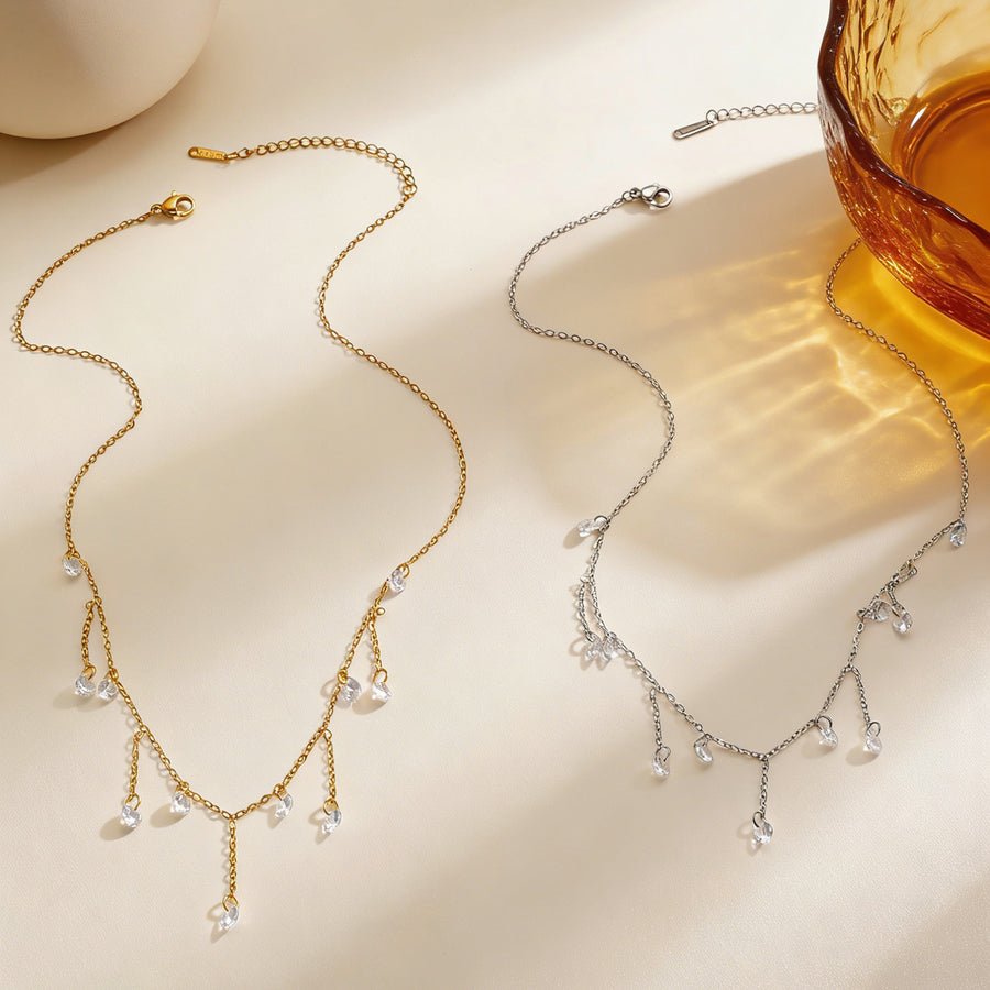 Exquisite Zircon Tassel Stainless Steel Minimalist Jewelry Necklace